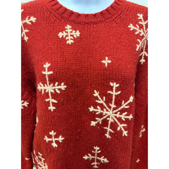 VTG Eddie Bauer Womens L 100% Wool Christmas Sweater Red Snowflake Thick Cozy - Picture 2 of 5